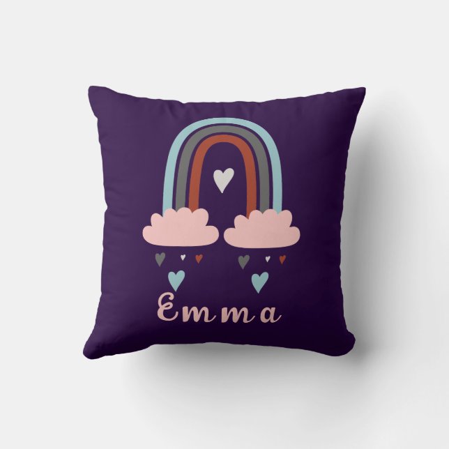 Modern Boho Rainbow with Personalized Name Throw Pillow (Back)