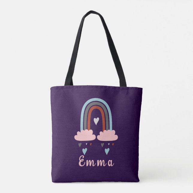 Modern Boho Rainbow with Personalized Name Tote Bag (Back)