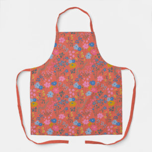 Modern Boho Red Floral Wildflowers Apron