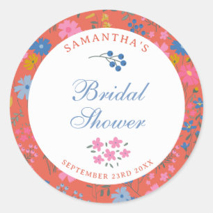 Modern Boho Red Floral Wildflowers Bridal Shower Classic Round Sticker