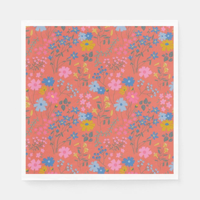 Modern Boho Red Floral Wildflowers Napkin (Front)
