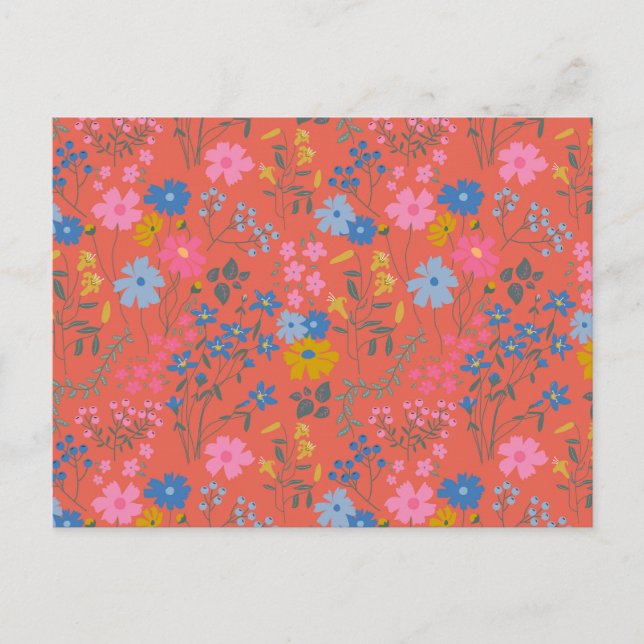 Modern Boho Red Floral Wildflowers Postcard (Front)