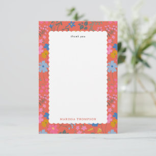 Modern Boho Red Floral Wildflowers Thank You Card