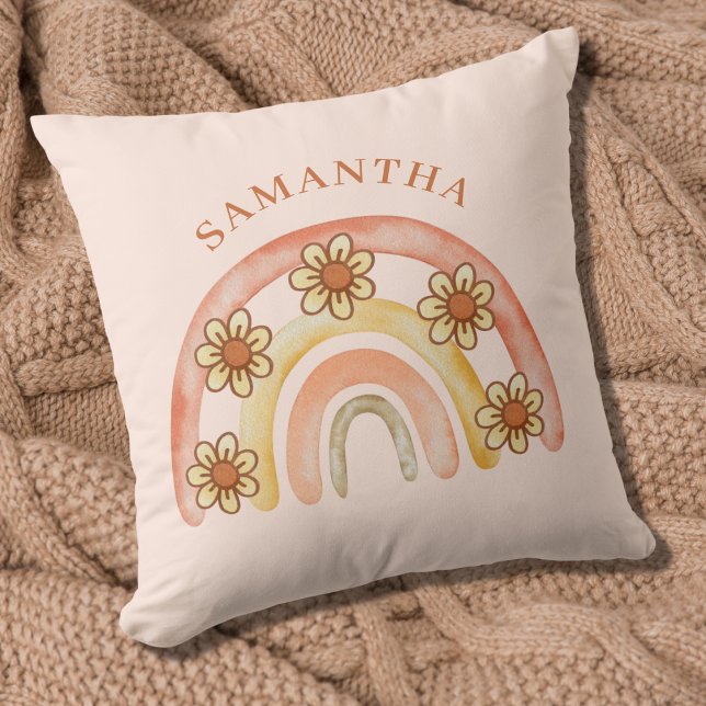 Modern Boho Retro Rainbow Name  Throw Pillow (Creator Uploaded)
