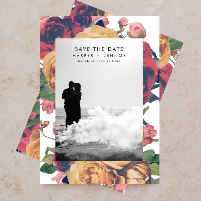 Modern Boho Roses Editable Photo Save The Date (Creator Uploaded)
