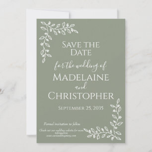 Modern Boho Sage Green Botanical Photo Wedding  Save The Date