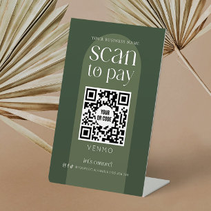Modern Boho Sage Green Scan To Pay QR Code Shop Pedestal Sign