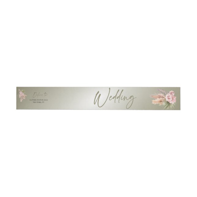 Modern Boho Sage Olive Floral Tropical Pampas Gras Wraparound Address Label (Individual)