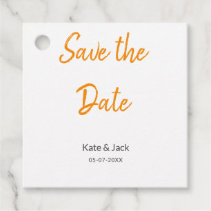 Modern boho save the date add QR name date orange Favour Tags