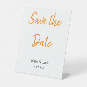 Modern boho save the date add QR name date orange  Pedestal Sign