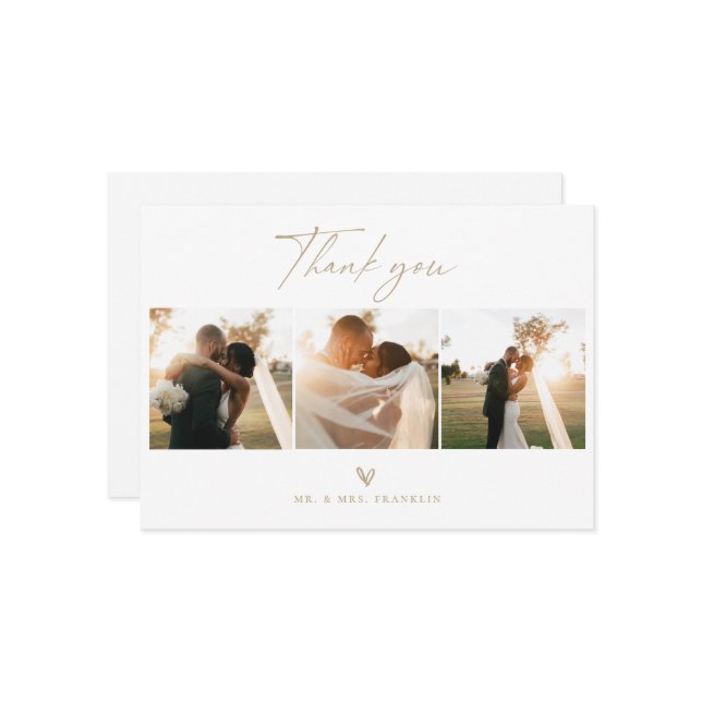Modern Boho Script Wedding Photo Thank You Card (Front/Back In Situ)