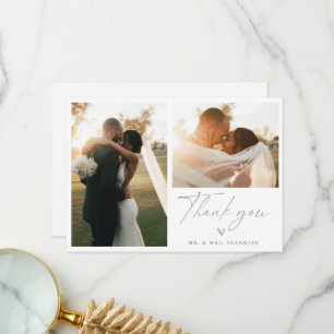 Modern Boho Script Wedding Photo Thank You Card