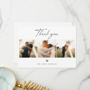 Modern Boho Script Wedding Photo Thank You Card