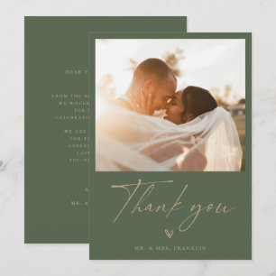 Modern Boho Script Wedding Photo Thank You Card