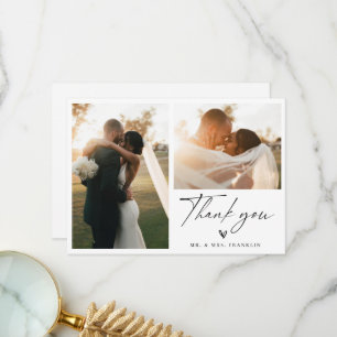 Modern Boho Script Wedding Photo Thank You Card