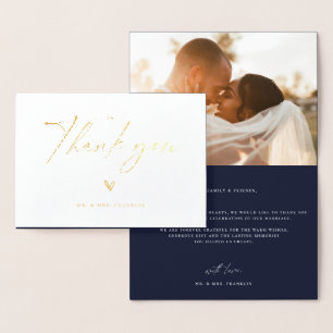 Modern Boho Script Wedding Photo Thank You Foil Ca Card