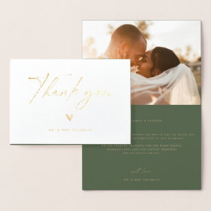 Modern Boho Script Wedding Photo Thank You Foil Ca Foil Card