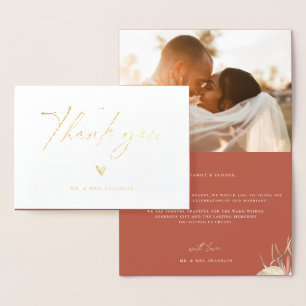 Modern Boho Script Wedding Photo Thank You Foil Card
