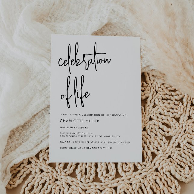 Modern Boho Simple Script Celebration Of Life  Invitation (Creator Uploaded)