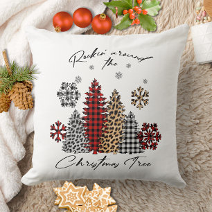 Modern Boho Snowflakes Tartan Cute Christmas Throw Pillow