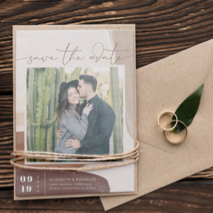 Modern Boho Spiced Terra Cotta Square Photo Save The Date