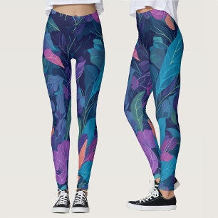 Modern Boho Summer Leaves Botanical Garden Floral Leggings