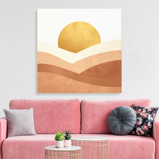 Modern Boho Sunrise Canvas | Warm Neutral Print (Insitu(LivingRoom))