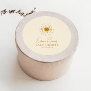 Modern Boho Sunshine   Beige Baby Shower Thank You Classic Round Sticker