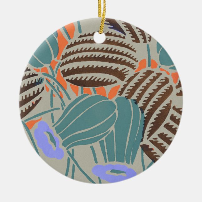 Modern Boho Teal & Lavender Floral Decor Ceramic Ornament (Front)