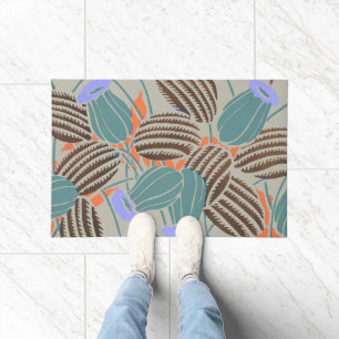 Modern Boho Teal & Lavender Floral Decor Doormat