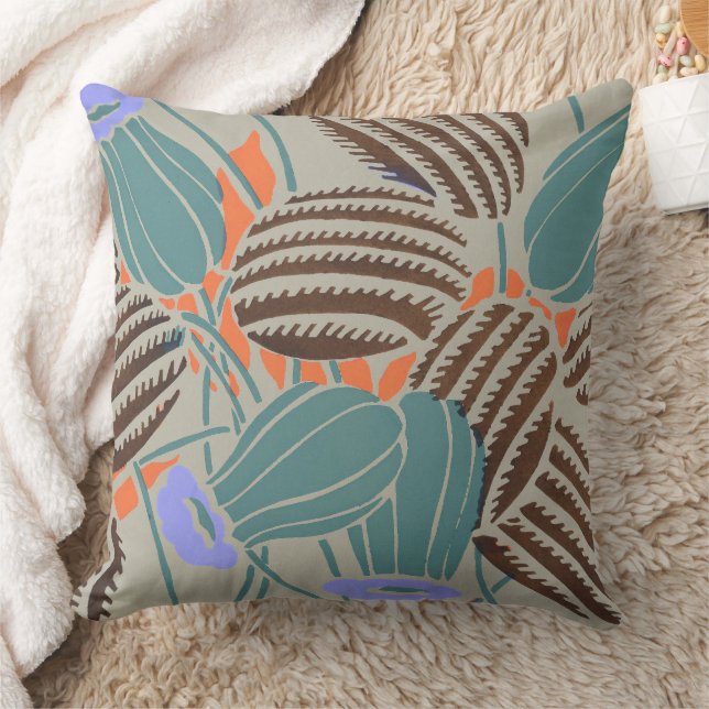 Modern Boho Teal & Lavender Floral Decor Throw Pillow (Blanket)