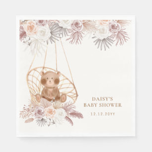 Modern Boho Teddy Bear Pampas Baby Shower  Napkin