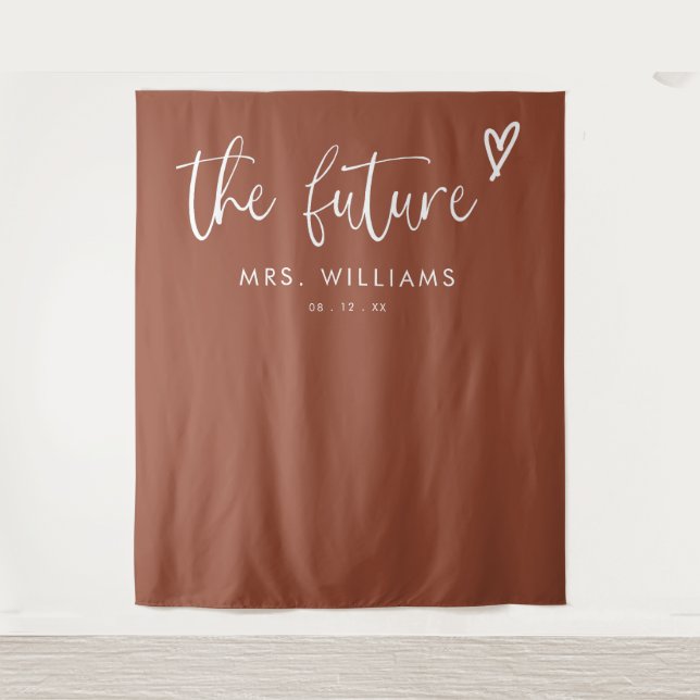 Modern Boho Terracotta Bridal Shower Backdrop Tapestry (Front)