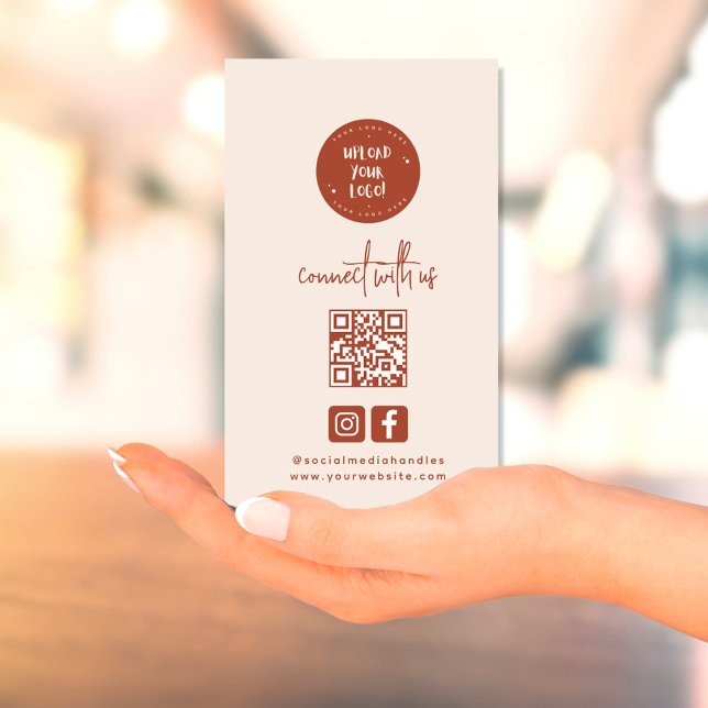 Modern Boho Terracotta Connect With Us QR Code  Business Card (Creator Uploaded)