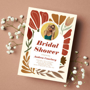 Modern Boho Terracotta Floral Bridal Shower Photo Invitation