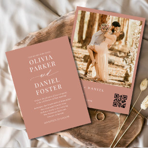 Modern Boho Terracotta QR Code Photo Wedding Invitation