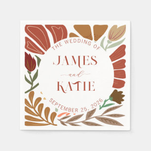 Modern Boho Terracotta Retro Floral Wedding Napkin