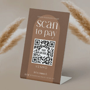 Modern Boho Terracotta Scan To Pay QR Code Shop Pedestal Sign