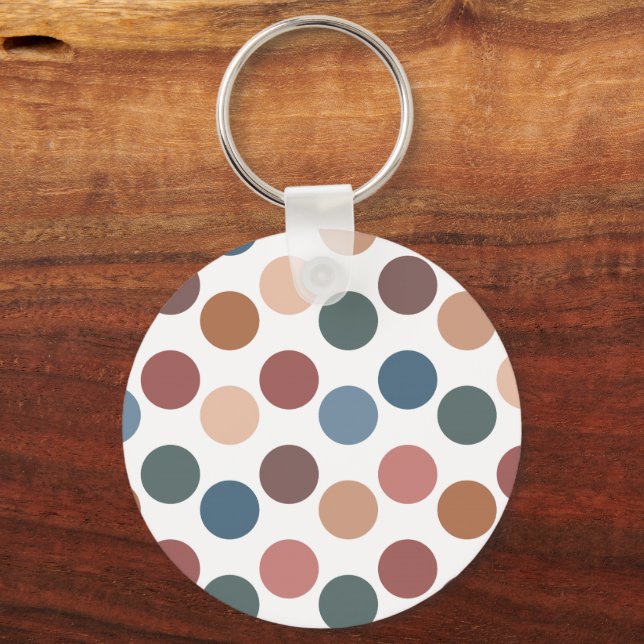Modern Boho Terracotta & Teal Polka Dot Keychain (Front)