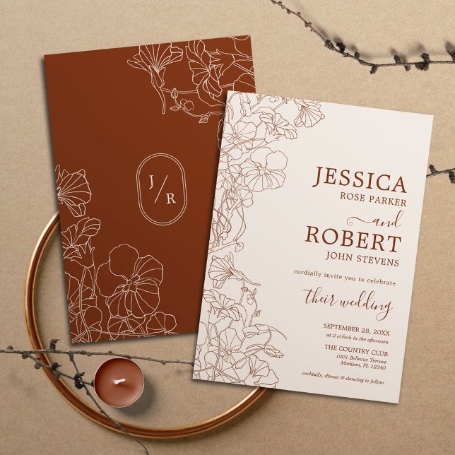 Modern Boho Terracotta Wedding Minimalist Invitation (Creator Uploaded)