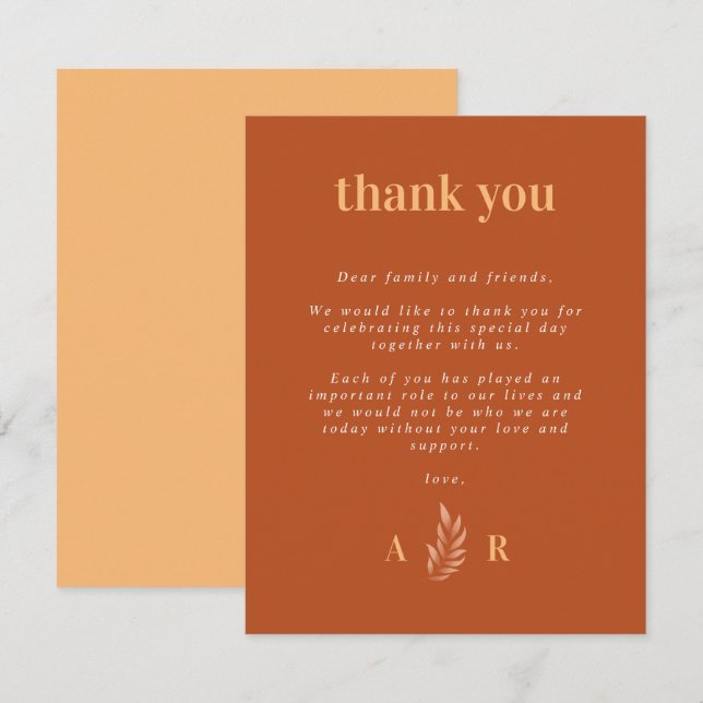 Modern Boho Terracotta Wedding Thank You (Front/Back)