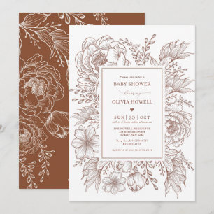Modern Boho Terracotta White Flower Baby Shower Invitation
