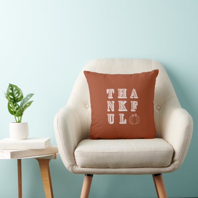 Modern Boho Thankful Thanksgiving Throw Pillow (Chair)