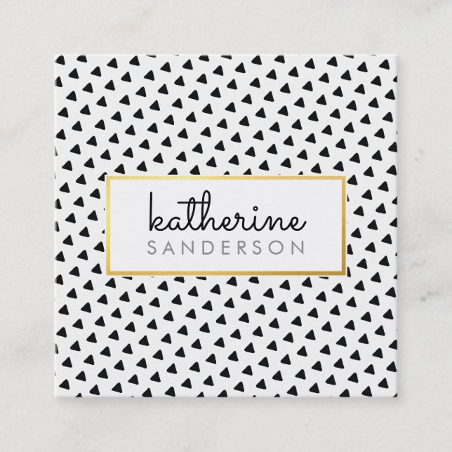 MODERN BOHO triangle pattern modern black gold Square Business Card (Front)