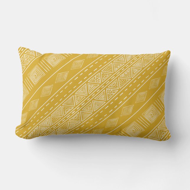 Modern Boho Tribal Yellow Lumbar Pillow (Front)