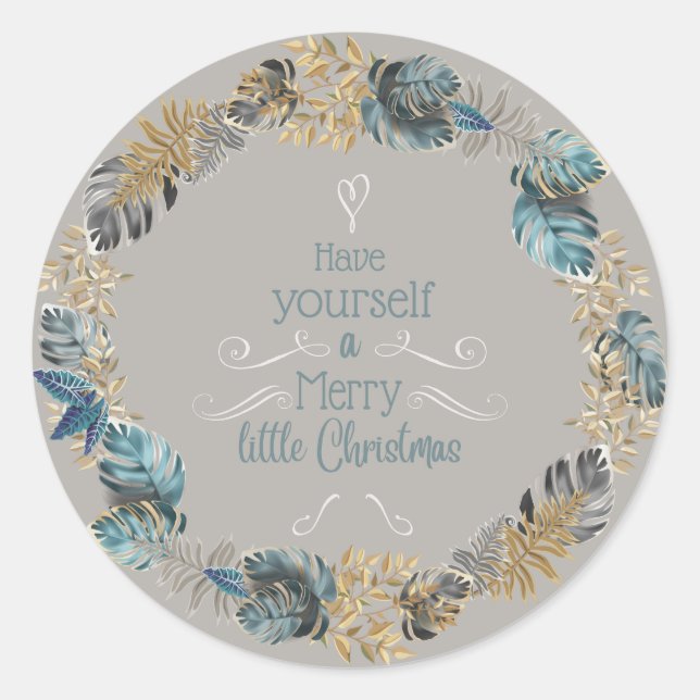 Modern Boho Tropical Christmas Wreath Classic Round Sticker (Front)