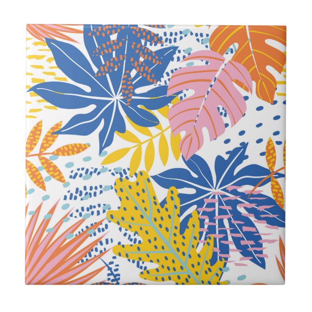 Modern Boho Tropical Jungle Palm Leaves  Tile (Front)