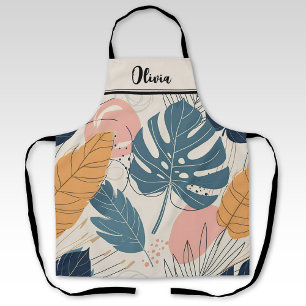 Modern Boho Tropical Leaves Abstract Apron