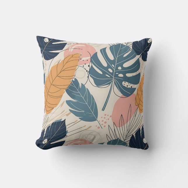 Modern Boho Tropical Leaves Abstract Throw Pillow (Front)