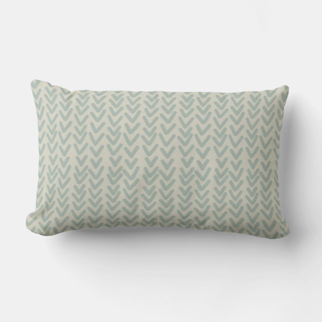 Modern Boho V Pattern Seafoam Green Beige Lumbar Pillow (Front)